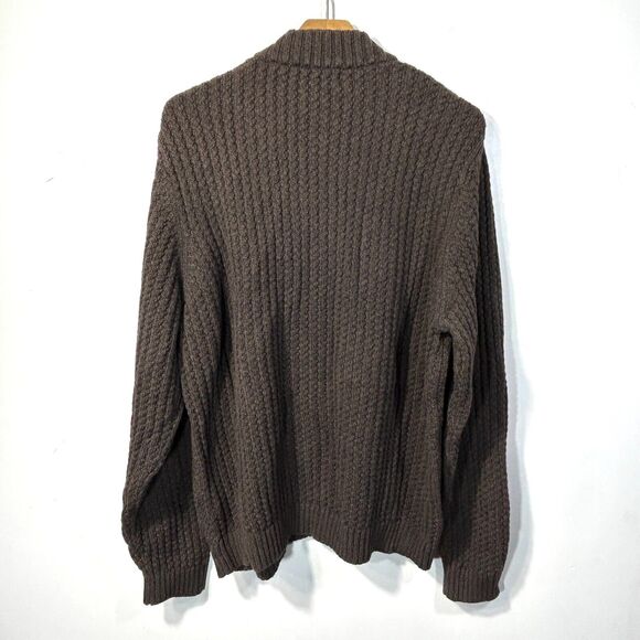 Vintage Eddie Bauer Mens L Cotton Knit Sweater 1/4 Button Brown Casual Henley - Picture 7 of 7